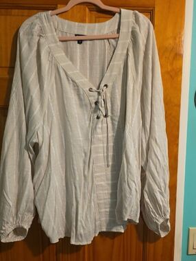 torrid Cream Striped Lace-Up Tunic Top